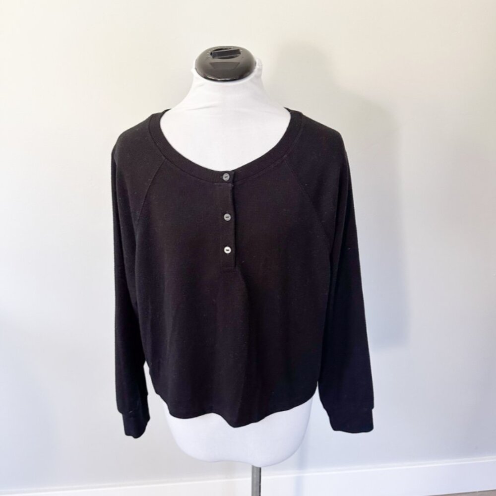 Victoria Secret Black Cropped Thermal Henley Top